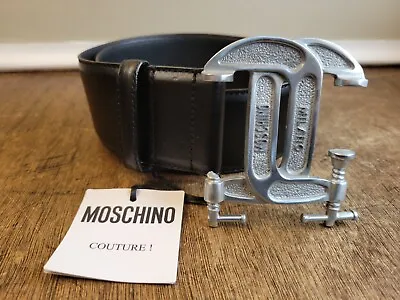 Moschino Milano Women's Black Leather Interlocking Clamp Belt Size 38 • $80