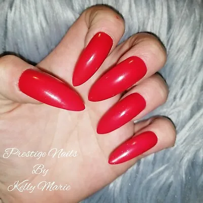 Press On False Nails Extra Long Stiletto Hollywood Red Glitter 10pc Set Drag  • $16.15