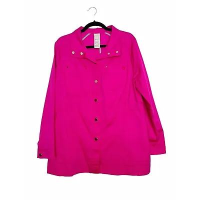 Chico's Luxe Twill Utility Jacket Hot Pink Fuschia Size 2 / M / 12-14 • $25