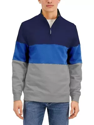 Club Room Men's Colorblocked Quarter-Zip Fleece Sweatshirt Navy Blue-XL • $21.99