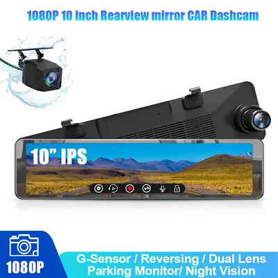 $63.99 • Buy 10  FHD1080P Car DVR Rearview Mirror Dash Camera Dual Lens Split-Screen G-sensor