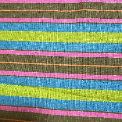 Vintage Fabric 70’s 60’s Mod Stripes Pink Green Yellow 44.5  X 60” 1 + Yards • $15.99
