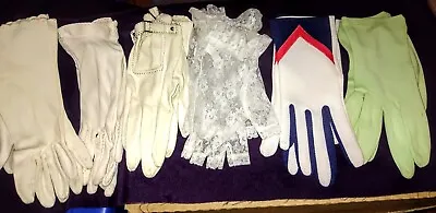 LOT 6 Pair Vintage Ladies Gloves Short Sizes S-M Cotton Nylon Rayon Fingerless • $9.99
