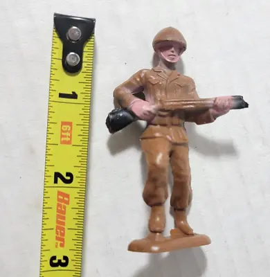 Vintage 1960s Bergen Factory Painted 60mm Toy Soldier Khaki Army Man • $9.99