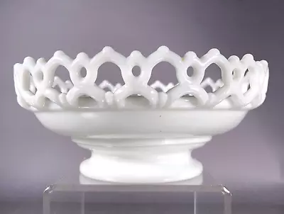 Westmoreland Milk Glass Pedestal Bowl Lace Lattice Signed Vintage 7.5 Inches Dia • $18.15