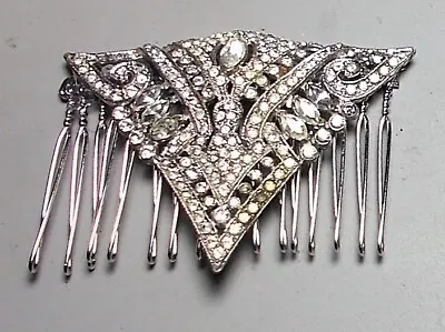 ANTIQUE Rhinestone Hair Comb 2 1/2  200 Bridal Silver Plated 1920 Rhinestone • $129.90