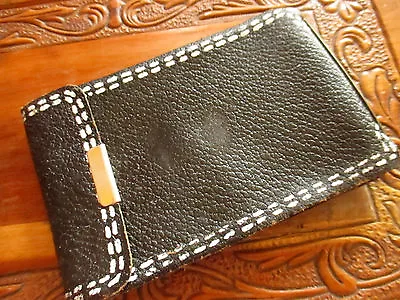 True Vtg 50s Mens Black Leather ID CARD HOLDER SNAP Wallet  • $20.85