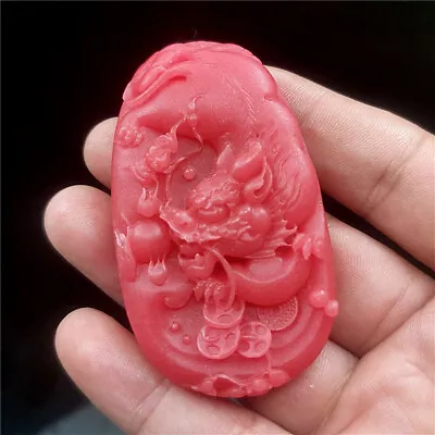 Natural Jade Pendant Red Dragon Statue Carving Amulet Jewelry Necklace • £4.88