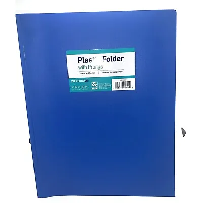 Wexford 3 Pronged Plastic Folders 2 Pockets Blue 5PK • $7.03