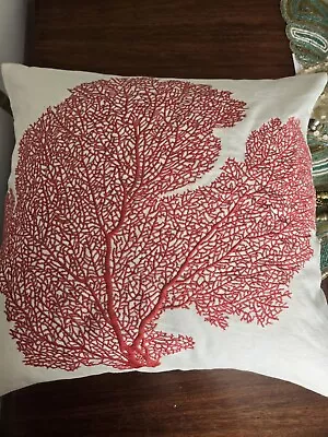 Pottery Barn Embroidered Pillow 18x18 Coastal Coral W/insert • $40