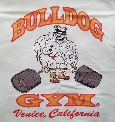 Bulldog Gym Venice California Bodybuilding White / Vintage Gold T-Shirt Size XXL • $17.95