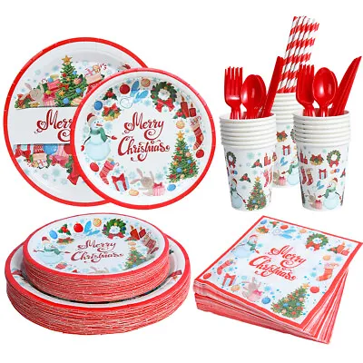 £2.79 • Buy Christmas Festive Party Tableware Paper Plates Cups Napkins Plastic Table Cover 