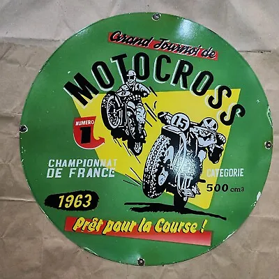 Motocross Porcelain Enamel Sign 30 Inches Round • $100