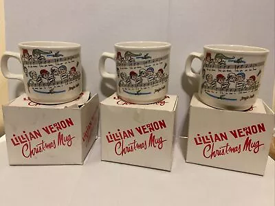 3 Vintage 1980 LILLIAN VERNON Jingle Bells Coffee Mugs In Original Box Christmas • $30