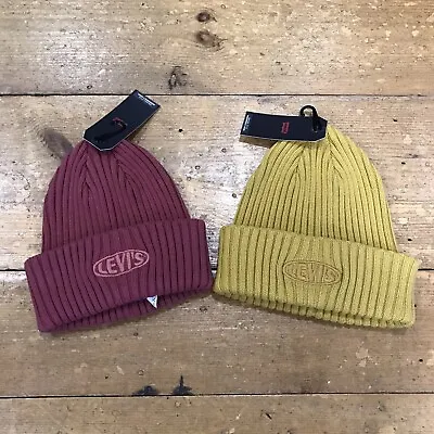 Levi’s Ribbed Beanie Hats Multy’buy Gold & Washed Red. • £20