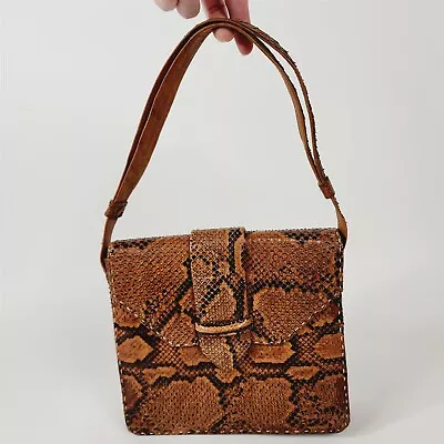 Vintage Snake Skin Reptile Purse Brown & Black Shoulder Bag Adjustable Strap • $39.95