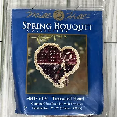 Mill Hill Spring Bouquet Counted Glass Bead “Treasured Heart” Pin Kit MH18-6104 • $8.50