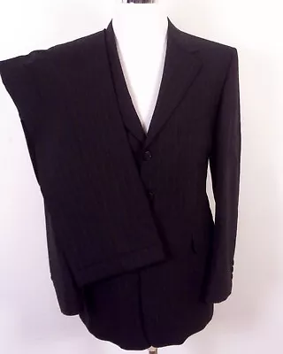 Vintage EUC Falkoff's Charcoal 100% Wool Chalkstripe 2 Pc Suit 3 Button 38 R • $63.99