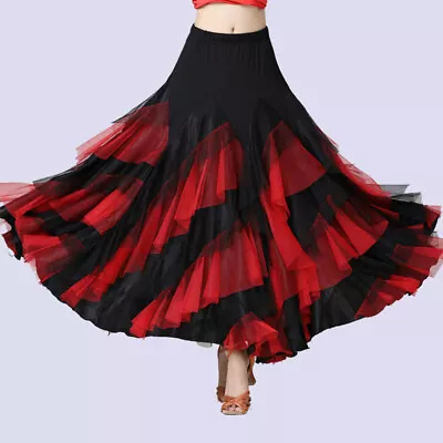 Ballroom Dance Skirt Modern Tango Waltz Latin Long Swing Mesh Practice Dancewear • $37.19