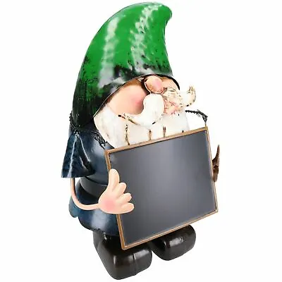 Hand Painted Metal Garden Gnome With Chalk Board Gift Ornament 19x17x30cm • £19.12