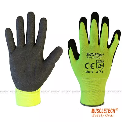 Hi Vis Safety Gloves Work Gloves Mechanic Gloves Sandy Nitrile Pack/12 Pairs  • $34.99