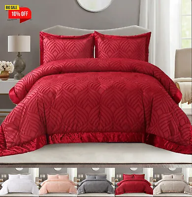 Luxury Embossed Quilted Bedspread Bed Throw &Dovet Cover Double King Bedding Set • £28.44