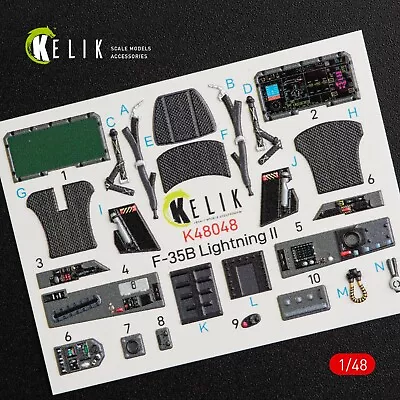 KeliK K48048 Scale 1:48 F-35B Lightning II Interior 3D Decals For Kitty Hawk Kit • $17.39