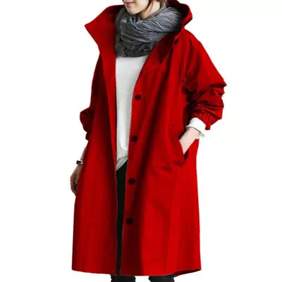 Womens Oversize Hooded Trench Coat Outdoor Ladies Wind Raincoat Forest Jacket • £17.69