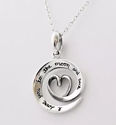 Sterling Silver “I Love You To The Moon And Back” Heart Swirl Pendant Necklace • $19.99