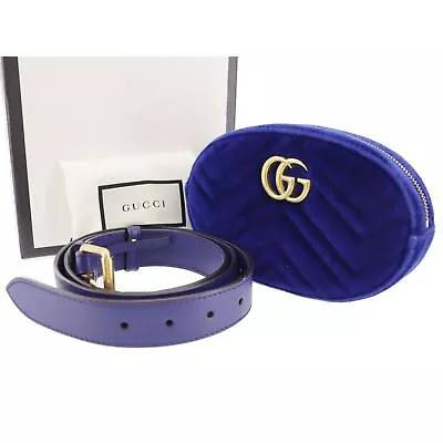 GUCCI GG Marmont Used Funny Pack Belt Bag Blue Velor Italy Vintage #AH709 S • $989.24