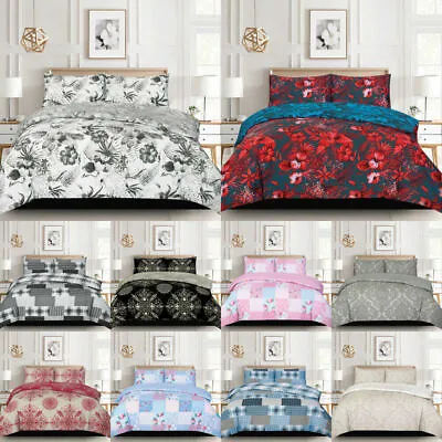 Printed Duvet Cover Quilt Bedding Set With Pillow Cases Single Double King Size • £11.95