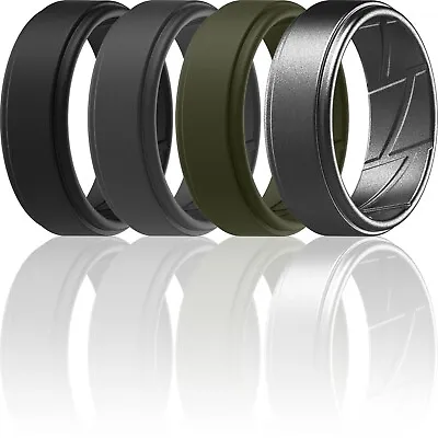 ThunderFit Silicone Wedding Rings For Men Airflow Grooves 8mm Wide (4 Pack) • $14.99