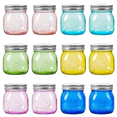 Colored Mason Jars 8 Oz With Metal Lids - Regular Mouth Canning Jar For Jam ... • $29.84