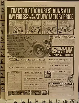 1937 Shaw Rototiller Farm Agriculture Garden Engine Tractor Galesburg Ad 23124 • $21.95