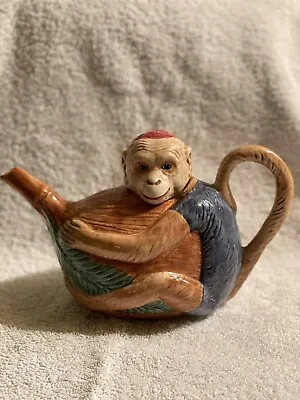 VTG 1980’s Majolica Style Monkey Holding Coconut Teapot Made In Italy • $69