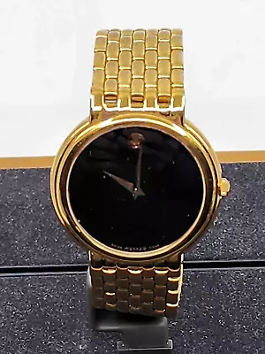 Movado  Gold Plated Mens Quartz Watch  88 G1 1881  Black Dial 38mm  Works  C867 • $217.13