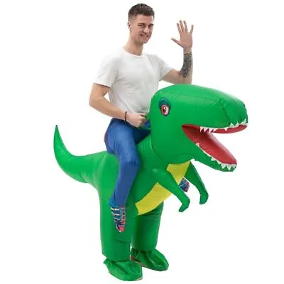 Inflatable Dinosaur Costume Adult Funny Blow Up Halloween Ride On Dino T-Rex Cos • $34.99