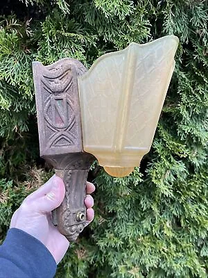 Antique Wall Sconce Light Slip Shade Moe Bridges Uranium Glass Art Deco • $199.99