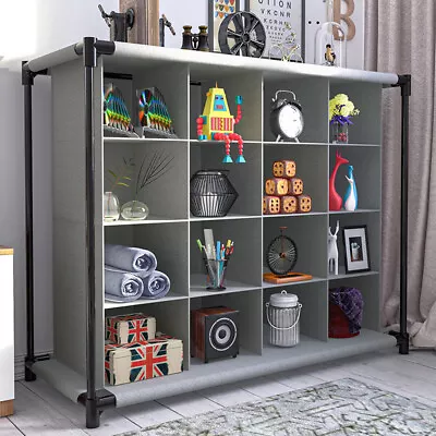 4 Tier Grey Non Woven Bookcase Shelving Display Shelves Storage Unit Metal Frame • £16.95