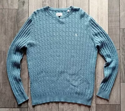 Men's Jack Wills Blue Marl Wool Blend Light Cable Knit Jumper - Size Large • £5.99