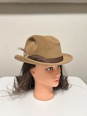 Old Vtg FLECHET GENUINE VELOUR BROWN MEN'S FEDORA HAT FASHION ATTIRE 7 3/8 SIZE  • $85