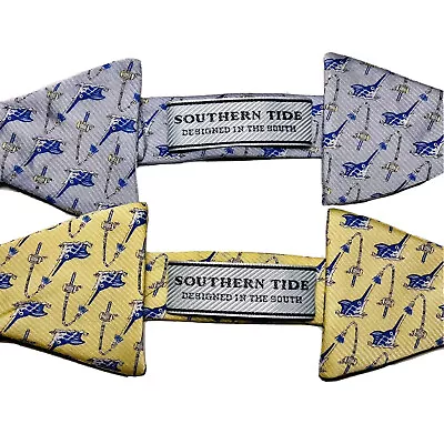 Southern Tide Bow Tie Lot Swordfish Fish Fishing Rod Reel Blue Yellow Silk • $19.73