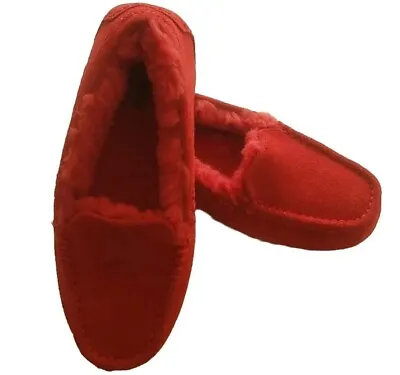 New Ugg Women's Ansley Suede Samba Moccasin Red Slippers Sz 6.5 • $60