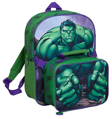 The Hulk Backpack With Lunch Bag For Kids Marvel Matching 2 Piece School Bag Set • £23.95