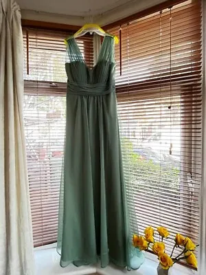 Sage Green Floor Length V Neck Bridesmaid Dress Sizes 8 16 16 - 3 Available! • £75