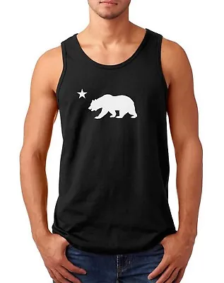 Mens Tank Top California Republic Flag Bear And Star Shirt CALI Bear T-Shirt • $12.99