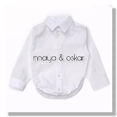 Baby Boy White/ Blue Smart Shirt Formal Bodysuit Body Shirt Long Sleeve 0-24mths • £13.70