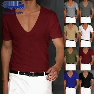 $13.39 • Buy Mens V Neck Tops Muscle Tee Short Sleeve T-shirt Summer Casual Blouse Slim Fit