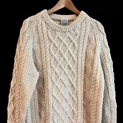 Blarney Woolen Mills Cable Knit WOOL Honeycomb Crewneck Fisherman Sweater L/XL • $24.95