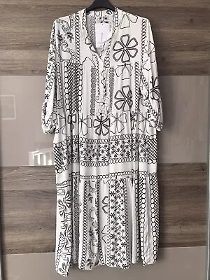 Made In Italy Smock Tiered Midi Dress Clover Ibiza Aztec Lagenlook Boho 16-22 • £21.99